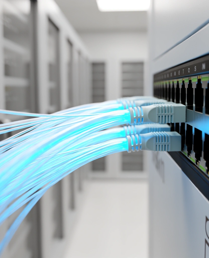Data center infrastructure showing high-speed network components